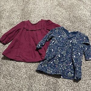 Baby Girl Long Sleeve Tunic Dresses  - Burgundy & Navy Floral Size 18-24 Months